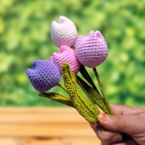 Crochet Closed Tulip (Pack of 4) Purple | Light Purple | Pink | White