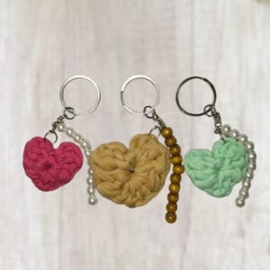 Crochet Heart-Shaped With Beans Keychain (Pack of 1)