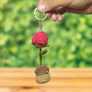 Crochet Rose Pot Keychain (Pack of 1)