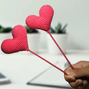 Crochet Heart Stick, Handmade for Decor and Events (Pack of 2)