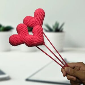 Crochet Heart Stick, Handmade for Decor and Events (Pack of 3)